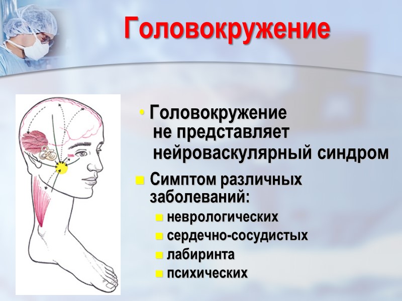 Головокружение     не представляет       нейроваскулярный